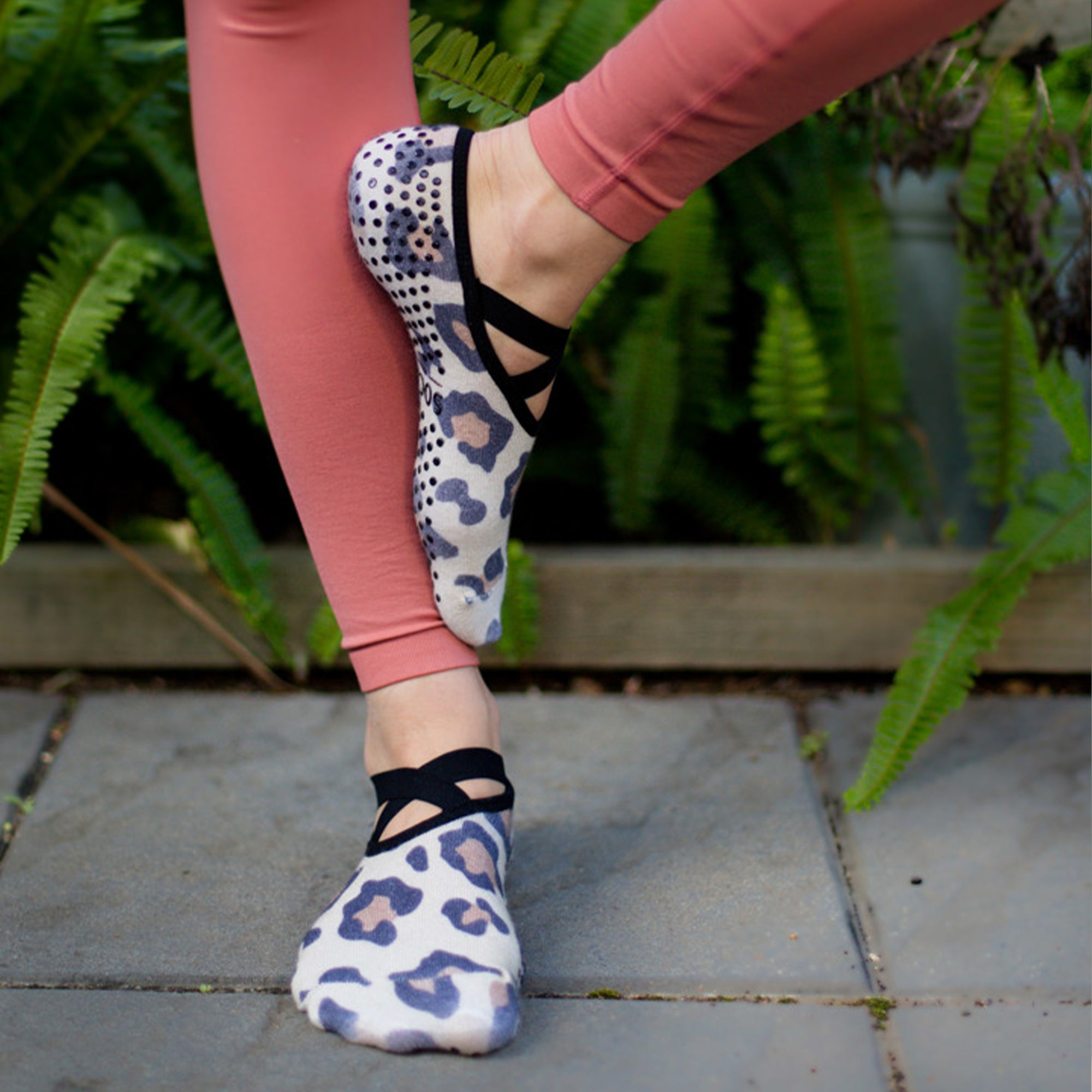 brown leopard print ballet non-slip grip socks - sock-it and co